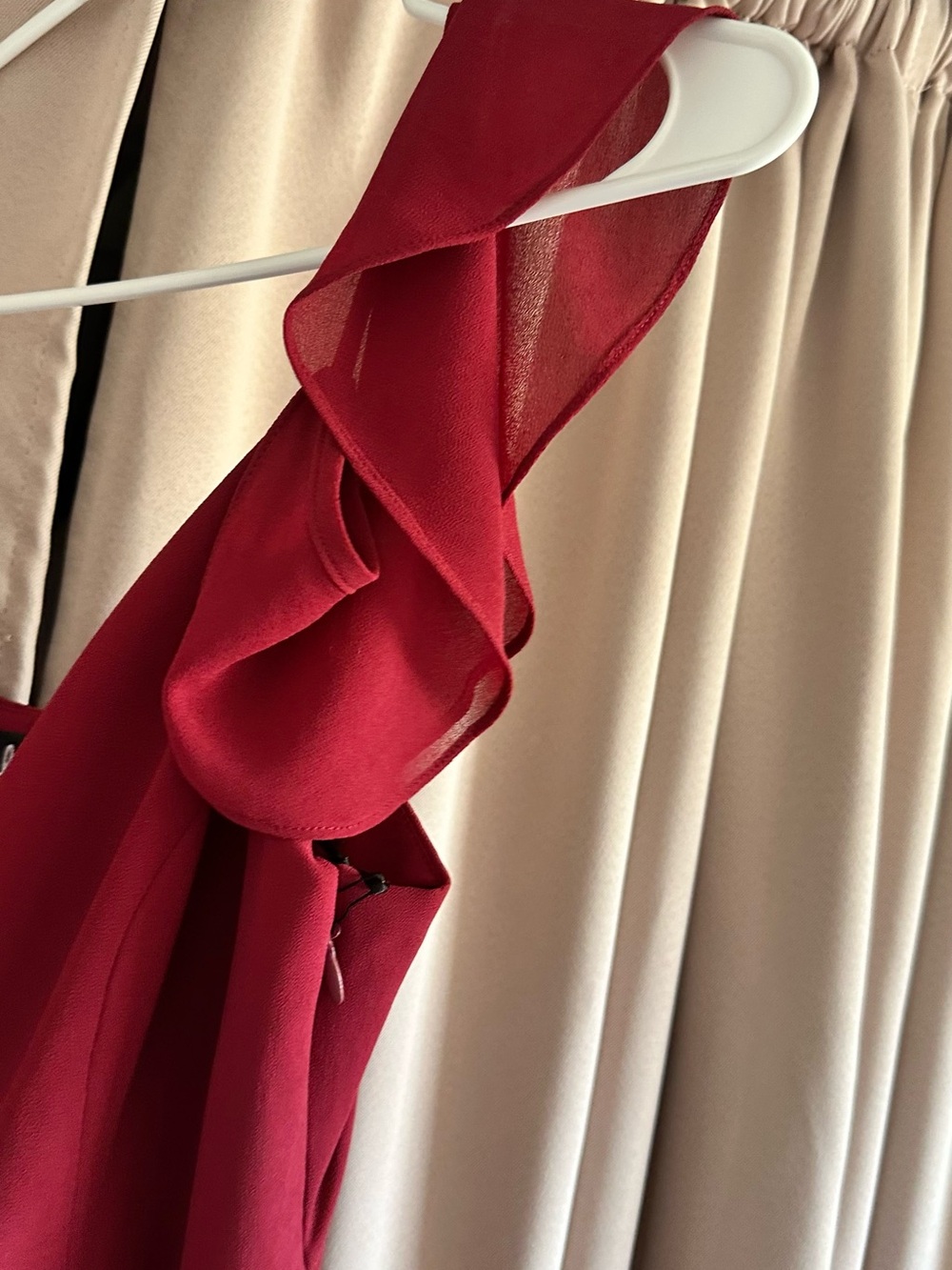 Lulu's Red Maxi Dress with Ruffle Shoulder Detail - Picture 9 of 11